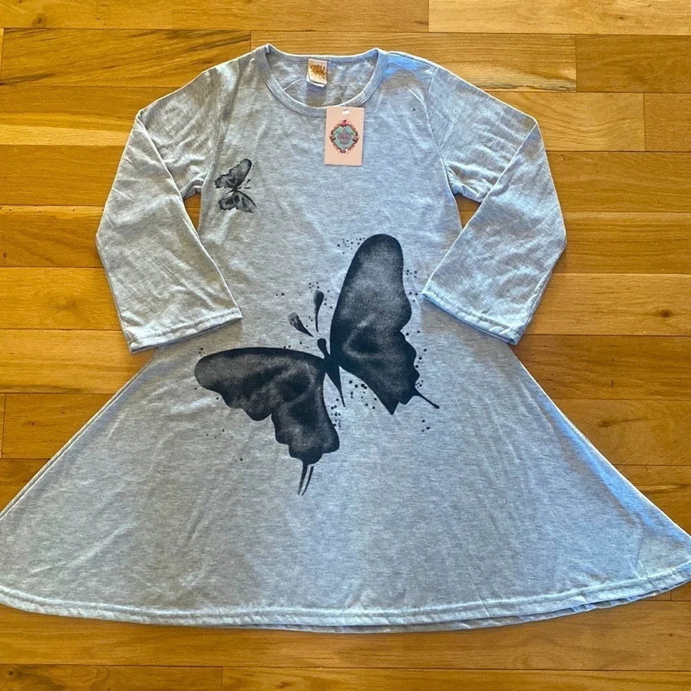DMB Girls NWT Gray Butterfly Dress 7